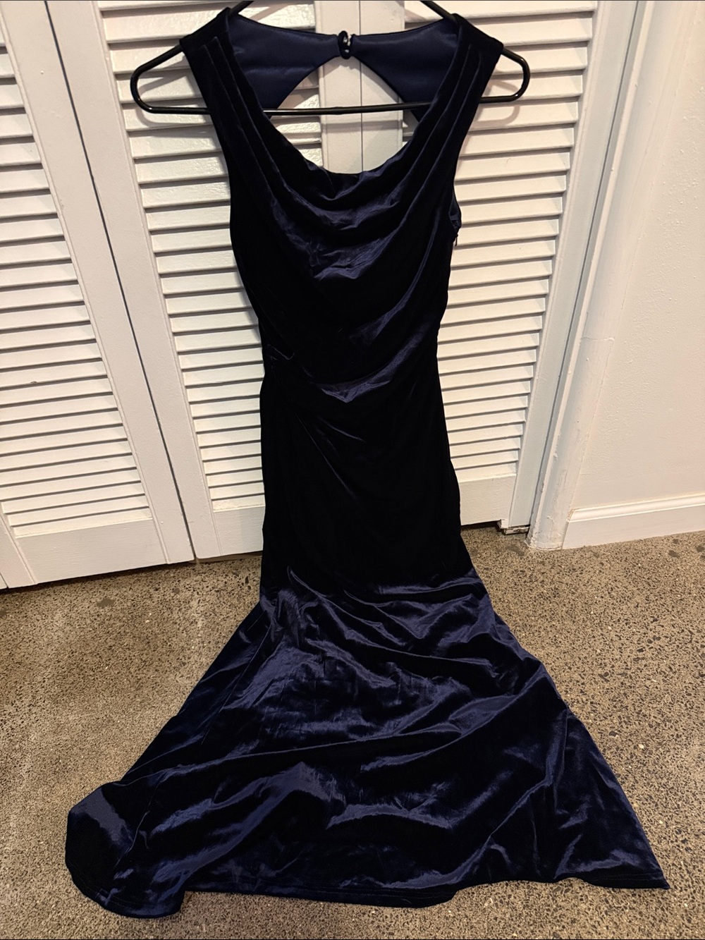 Revelry Midnight Blue Velvet Cowl-Back Gown